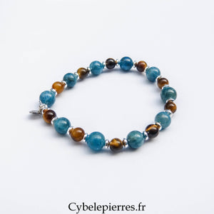 Bracelet Œil de tigre 6 mm et Apatite bleue 8 mm – 18 cm | Ancrage et clarté