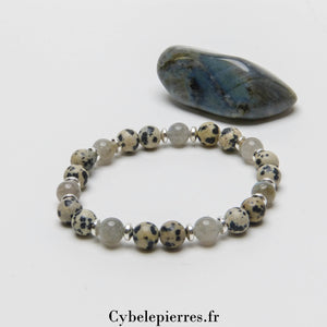 Bracelet Lâcher-prise – Jaspe Dalmatien & Labradorite (6mm) – 17 cm | Protection et Sérénité