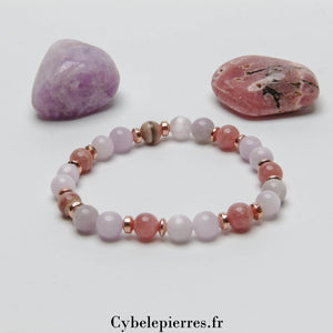 Bracelet Hathor - Kunzite extra et Rhodochrosite (4 et 6mm) - 17cm | Apaisement et Estime de Soi