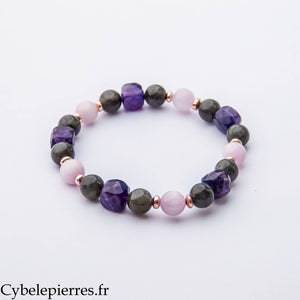 Bracelet Hécate – Labradorite, Kunzite et Améthyste Carrée Facettée (8 mm) – 19 cm | Intuition, Protection et Transformation