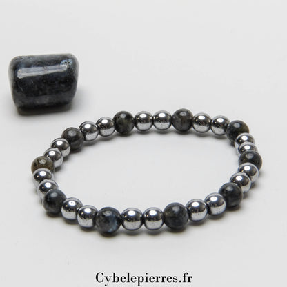 Bracelet Hématite teintée et Larvikite (6mm) - 18cm | Force et Sérénité