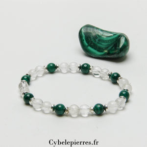 Bracelet Sapin - Malachite et Cristal de Roche (6mm) - 18cm | Ancrage et Clarté