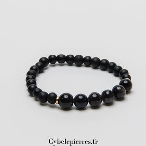 Bracelet 1er Chakra "Racine" – Obsidienne Argentée, Onyx & Hématite (6 mm) - 18 cm | Ancrage et Stabilité