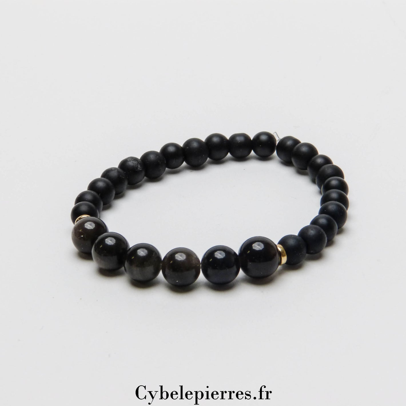 Bracelet 1er Chakra "Racine" – Obsidienne Argentée, Onyx & Hématite (6 mm) - 18 cm | Ancrage et Stabilité