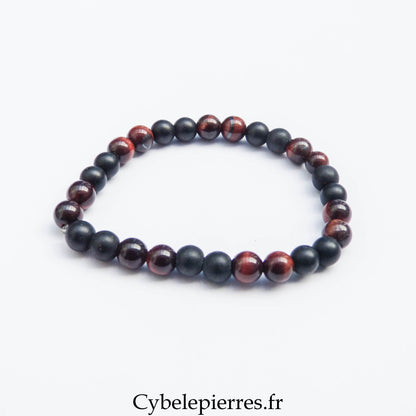 Bracelet Œil de Taureau et Onyx (6 mm) - 17 cm | Protection et Maîtrise