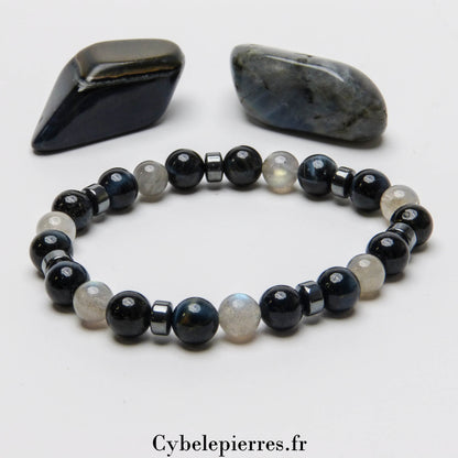 Bracelet Délicatesse- Labradorite et Oeil de faucon (8mm) - 19cm