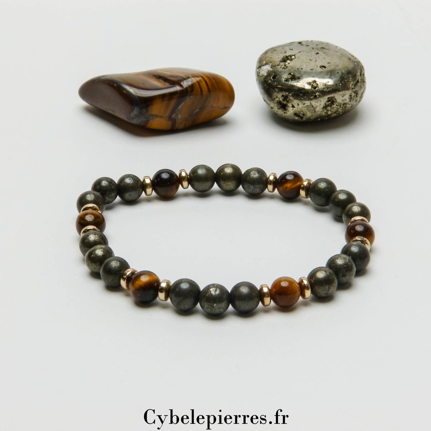 Bracelet Bastet – Œil de Tigre & Pyrite (6 mm) - 17 cm | Protection et Réussite