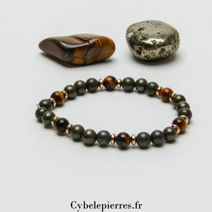 Bracelet Bastet – Œil de Tigre & Pyrite (6 mm) - 17 cm | Protection et Réussite