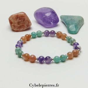 Bracelet Pastel - Amazonite, Pierre de Soleil et Améthyste (6mm) - 17cm | Harmonie et Énergie