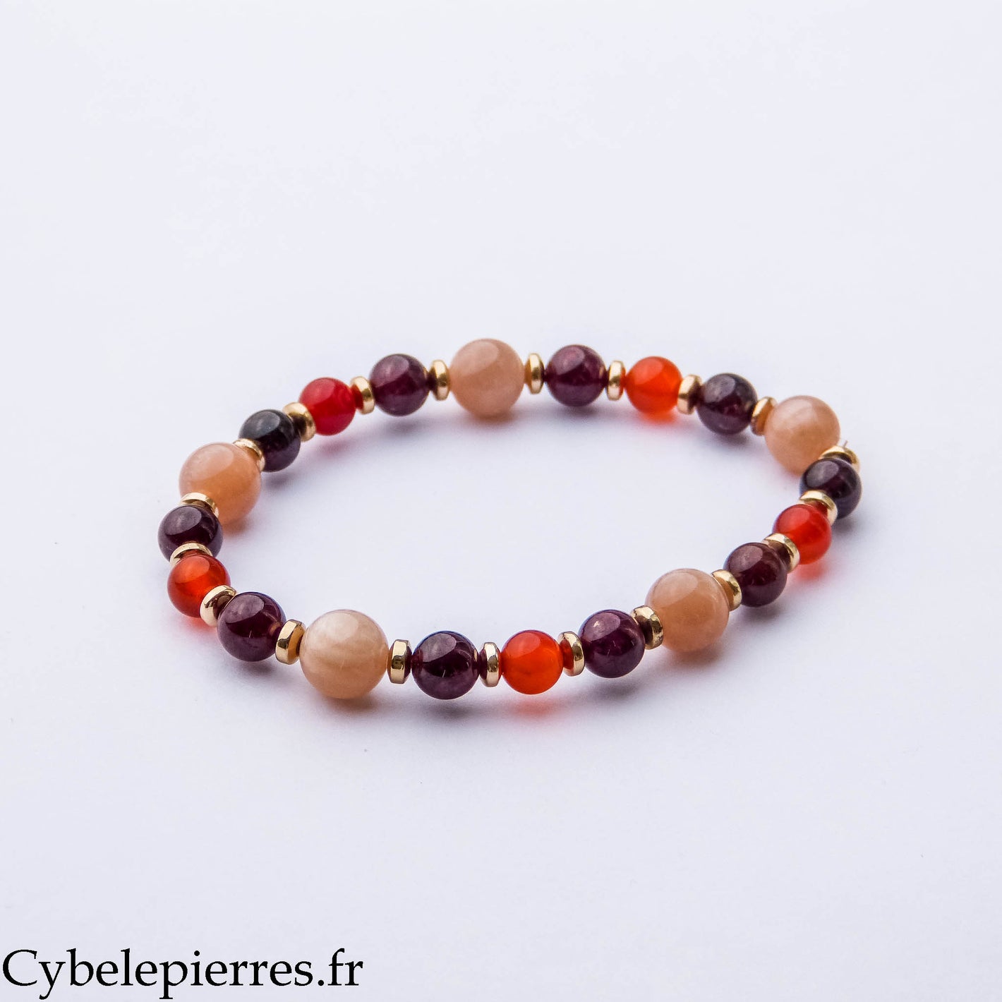 Bracelet Audace – Grenat, Pierre de Soleil et Cornaline (6 et 8 mm) – 18 cm | Vitalité, Confiance et Joie