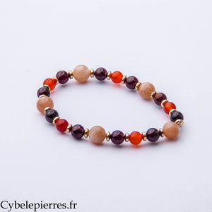 Bracelet Audace – Grenat, Pierre de Soleil et Cornaline (6 et 8 mm) – 18 cm | Vitalité, Confiance et Joie