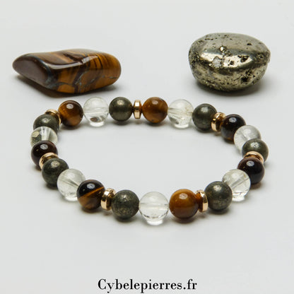 Bracelet Chance - Oeil de tigre, Citrine et Pyrite (8mm) - 19cm