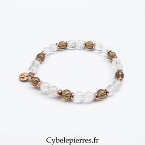 Bracelet Cristal de Roche & Quartz Fumé (6 mm) – 17 cm | Clarté & Ancrage