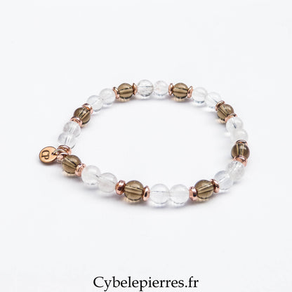 Bracelet Cristal de Roche & Quartz Fumé (6 mm) – 17 cm | Clarté & Ancrage