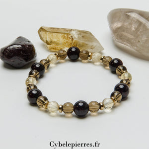 Bracelet Estime de soi - Grenat, Quartz fumé et Citrine (6 et 8mm) - 18cm