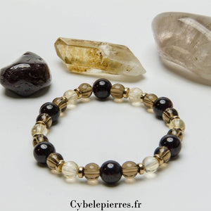 Bracelet Estime de soi - Grenat, Quartz fumé et Citrine (6 et 8mm) - 18cm