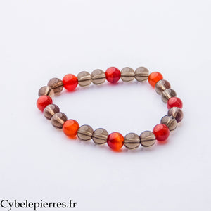 Bracelet Force Rayonnante – Cornaline et Quartz Fumé (8 mm) – 19 cm | Énergie, Confiance et Ancrage