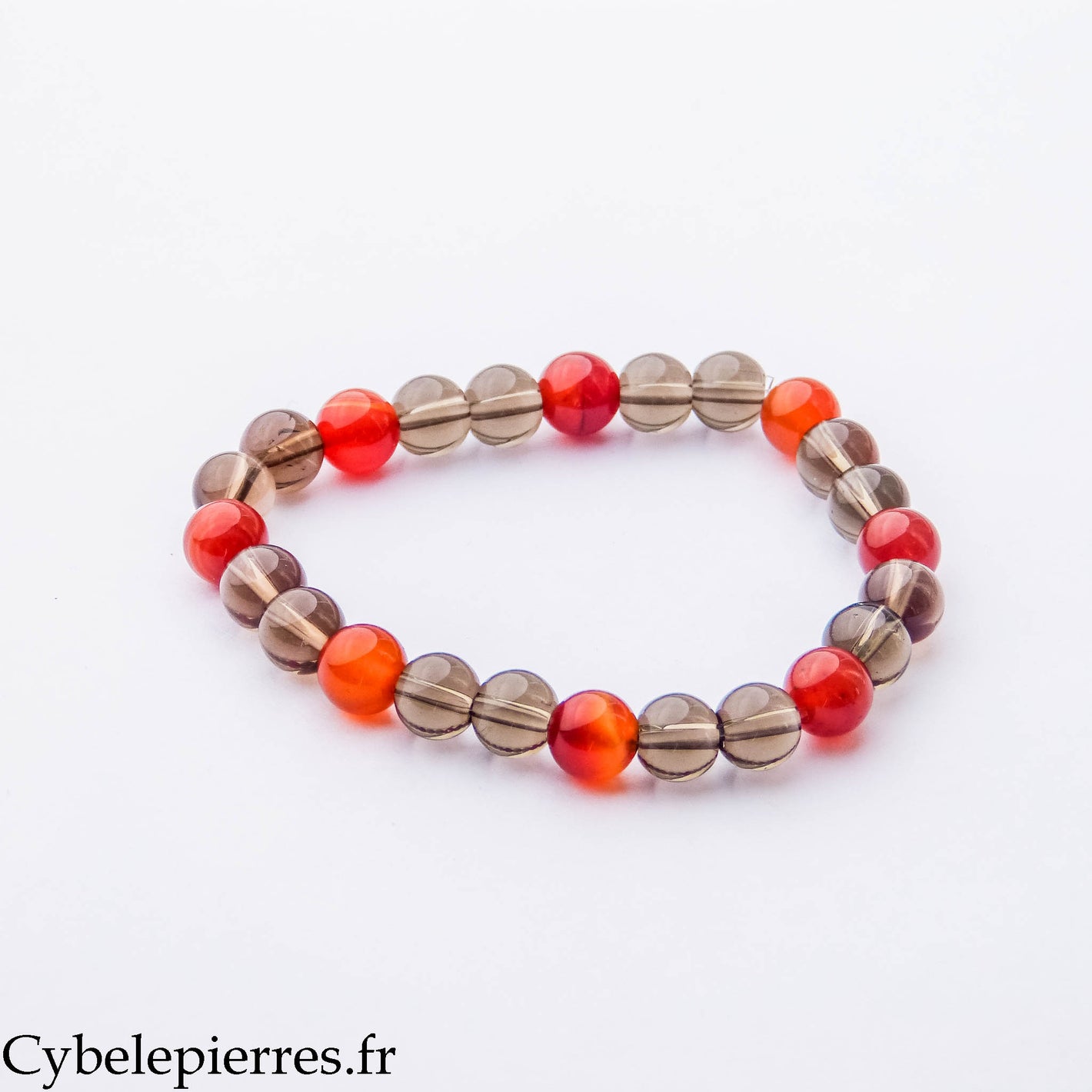 Bracelet Force Rayonnante – Cornaline et Quartz Fumé (8 mm) – 19 cm | Énergie, Confiance et Ancrage