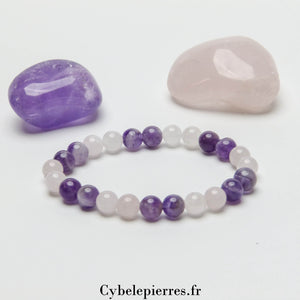 Bracelet Quartz Rose et Améthyste (6mm) - 16cm | Apaisement et Équilibre