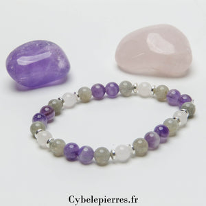 Bracelet Perfection- Labradorite, Quartz rose et Améthyste (6mm) - 18cm