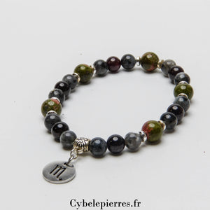 2- Bracelet Scorpion - Unakite, Grenat et Larvikite (6 et 8mm) - 17-18cm | Force et Transformation