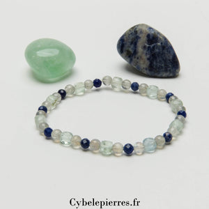 Bracelet Tranquillité Profonde: Fluorine carré facetté, Labradorite et Sodalite facetté (3 et 4mm)- 18cm