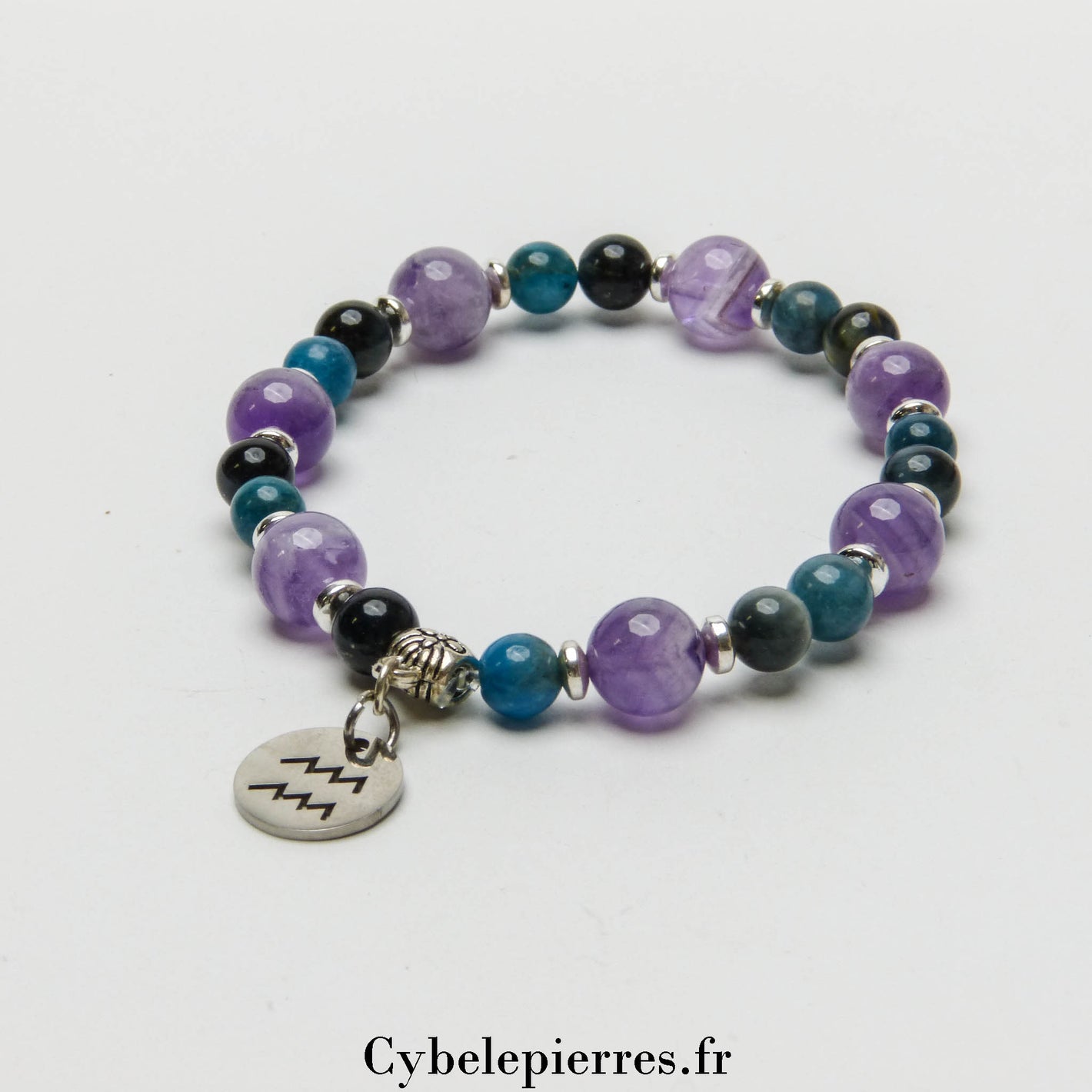 2- Bracelet Verseau - Améthyste, Œil de Faucon et Apatite Bleue (6 et 8mm) - 17-18cm | Inspiration et Clarté