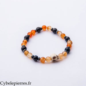 Bracelet Halloween – Tourmaline, Cornaline et Howlite (6 mm) – 18 cm | Énergie et Protection