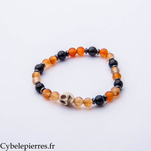Bracelet Halloween – Tourmaline, Cornaline et Howlite (6 mm) – 18 cm | Énergie et Protection