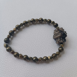 Réservé -Bracelet Chat Fortune – Obsidienne Argentée & Pyrite (6 mm) – 18 cm | Chance & Confiance