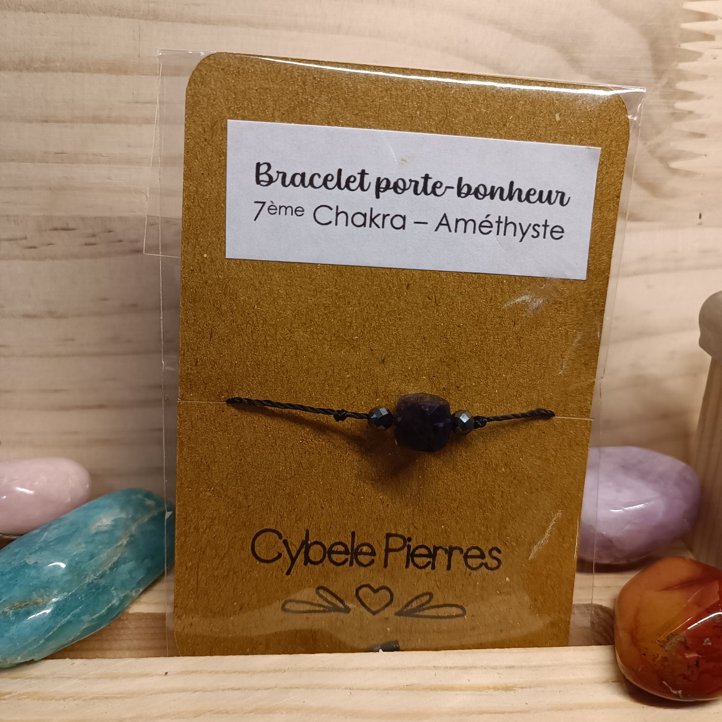 05 - Bracelet Porte-bonheur réglable cordon - Améthyste