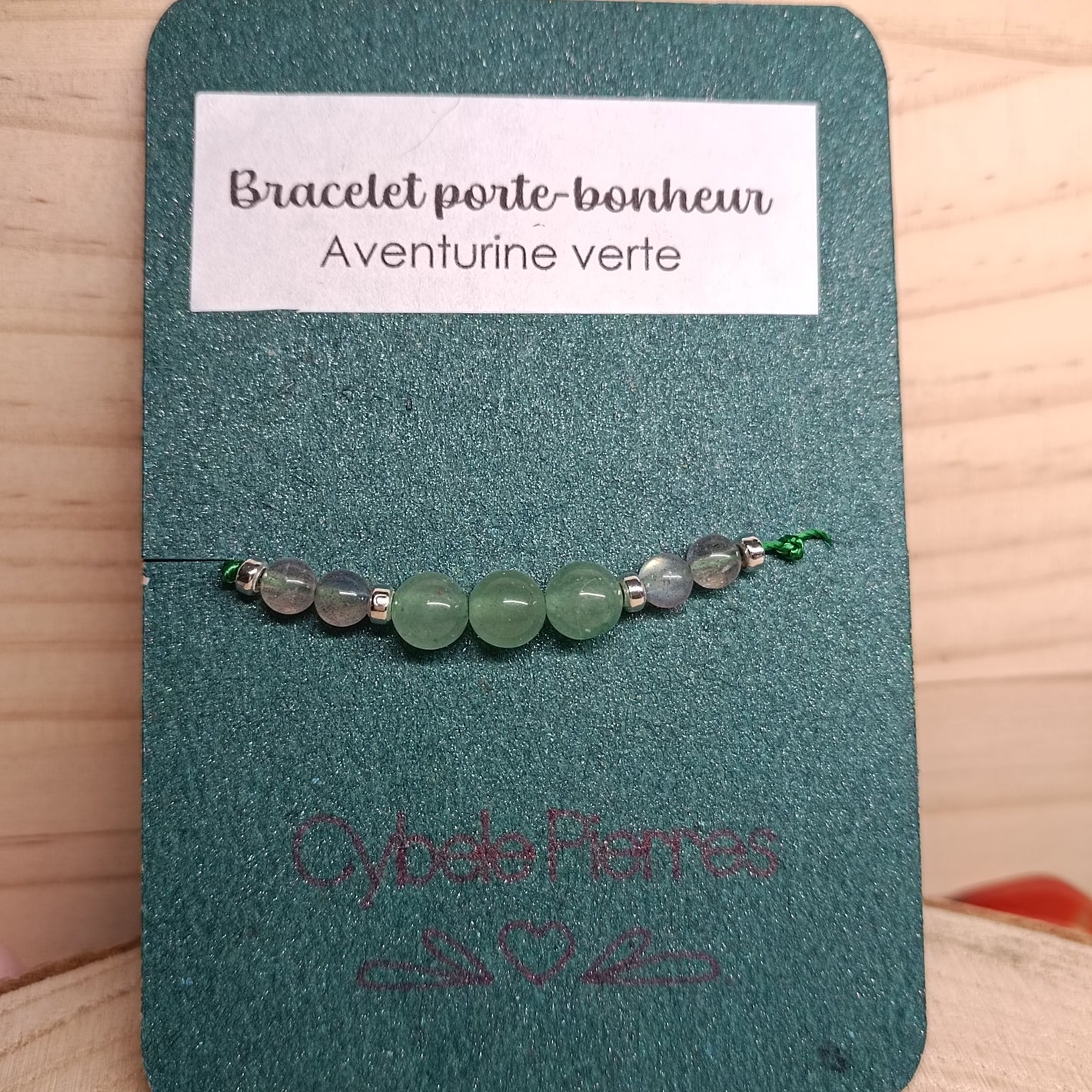 28 - Bracelet Porte-bonheur réglable cordon - Aventurine verte et Labradorite