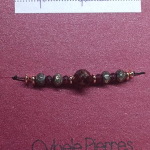 39 - Bracelet Porte-bonheur réglable cordon - Pyrite et Grenat