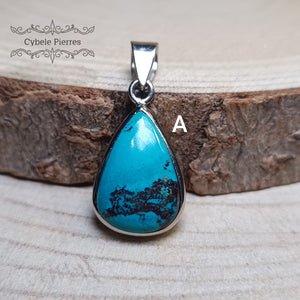 A- Pendentif Chrysocolle goutte- Argent 0.925