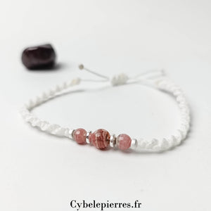 Bracelet Rhodochrosite et micro-macramé