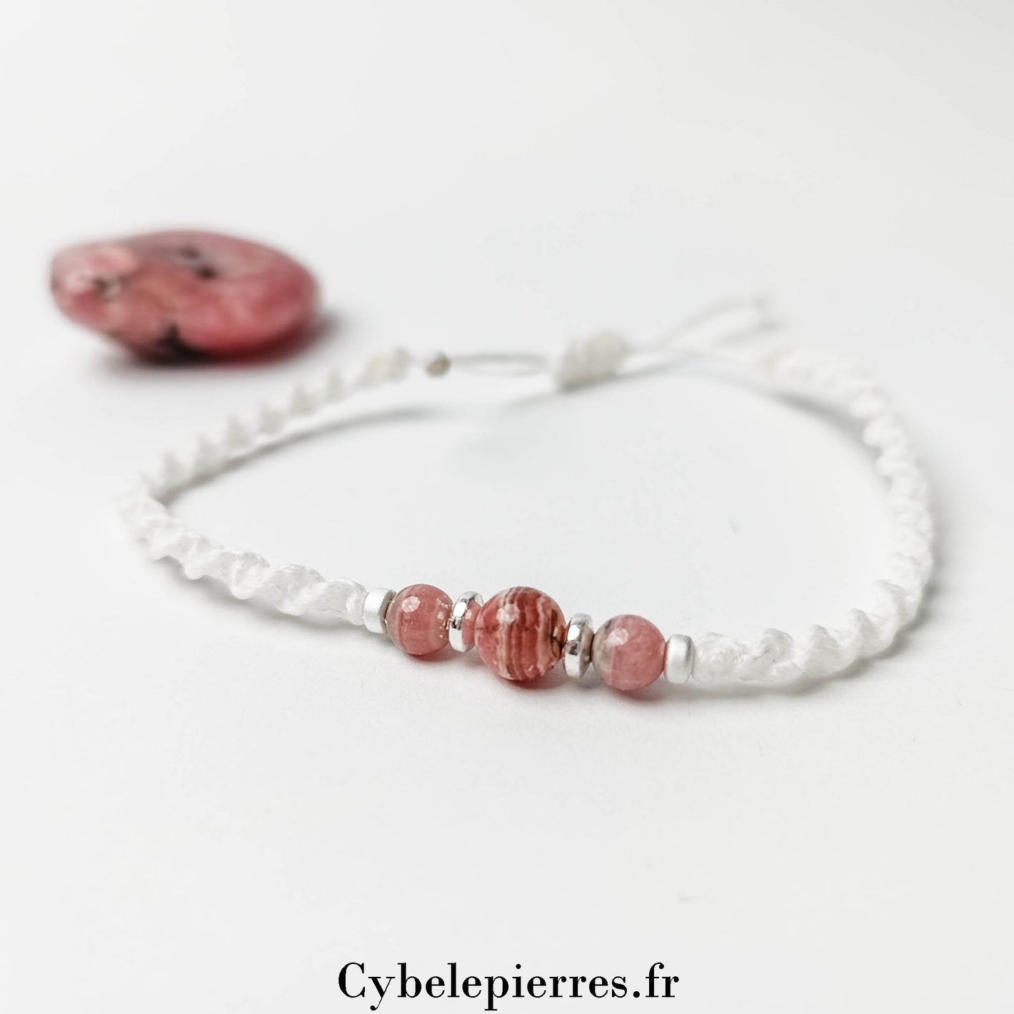 Bracelet Rhodochrosite et micro-macramé