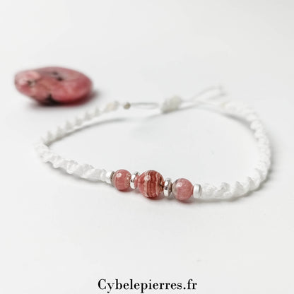 Bracelet Rhodochrosite et micro-macramé