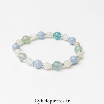 Bracelet Douceur Céleste - Fluorite, Pierre de Lune Blanche et Angélite (6 et 8mm) - 18cm | Sérénité et Intuition