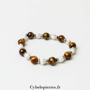 Bracelet Aphaia – Œil de Tigre (8 mm) & Howlite (6 mm) - 17 cm | Sérénité et Détermination