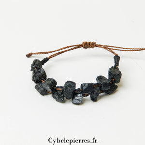 Bracelet Tourmaline en micro-macramé (Perles brutes) - 18cm