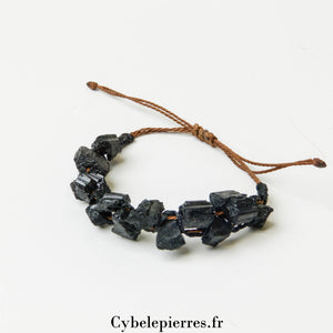 Bracelet Tourmaline en micro-macramé (Perles brutes) - 18cm