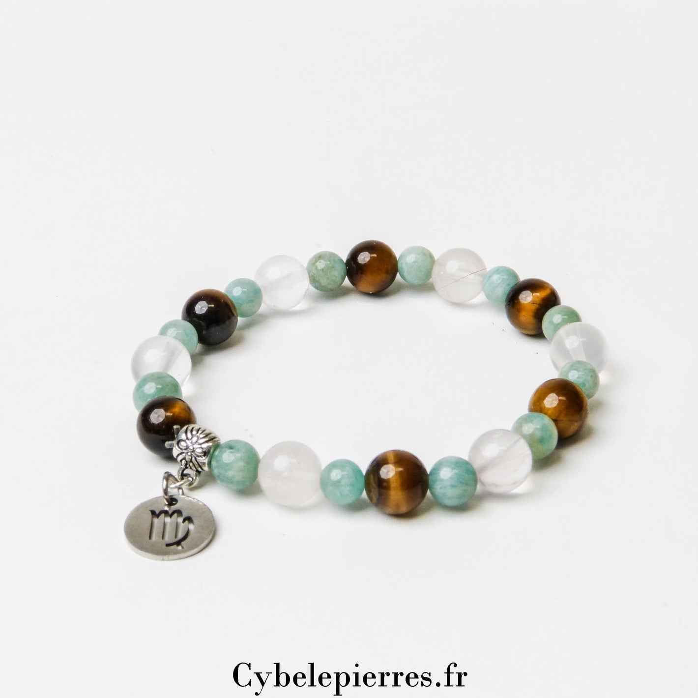 3 - Bracelet Vierge - Oeil de Tigre, Amazonite et Quartz Rose (6 et 8mm) - 18cm | Équilibre et Douceur