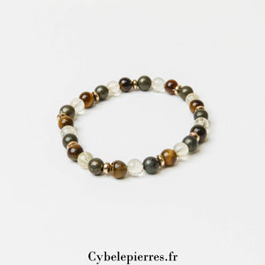 Bracelet Chance – Œil de Tigre, Citrine & Pyrite (6mm) – 18 cm | Prospérité & Réussite