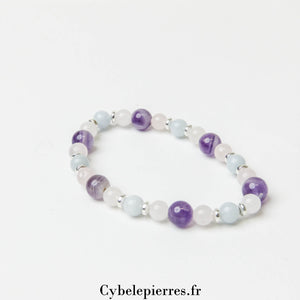 Bracelet Astrée - Quartz rose, Aigue-marine et Améthyste (8mm et 6mm) – 18 cm | Sérénité et Intuition