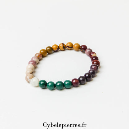 Bracelet Automne – Jaspe Mookaite, Malachite et Pierre de Lune (6mm) – 18 cm | Vitalité et Transformation