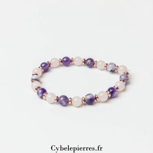 Bracelet Amour Infini – Améthyste & Quartz Rose (6 mm) - 18 cm | Harmonie et Sérénité