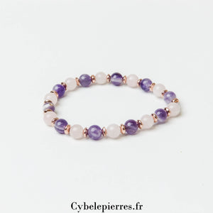 Bracelet Amour Infini – Améthyste & Quartz Rose (6 mm) - 18 cm | Harmonie et Sérénité