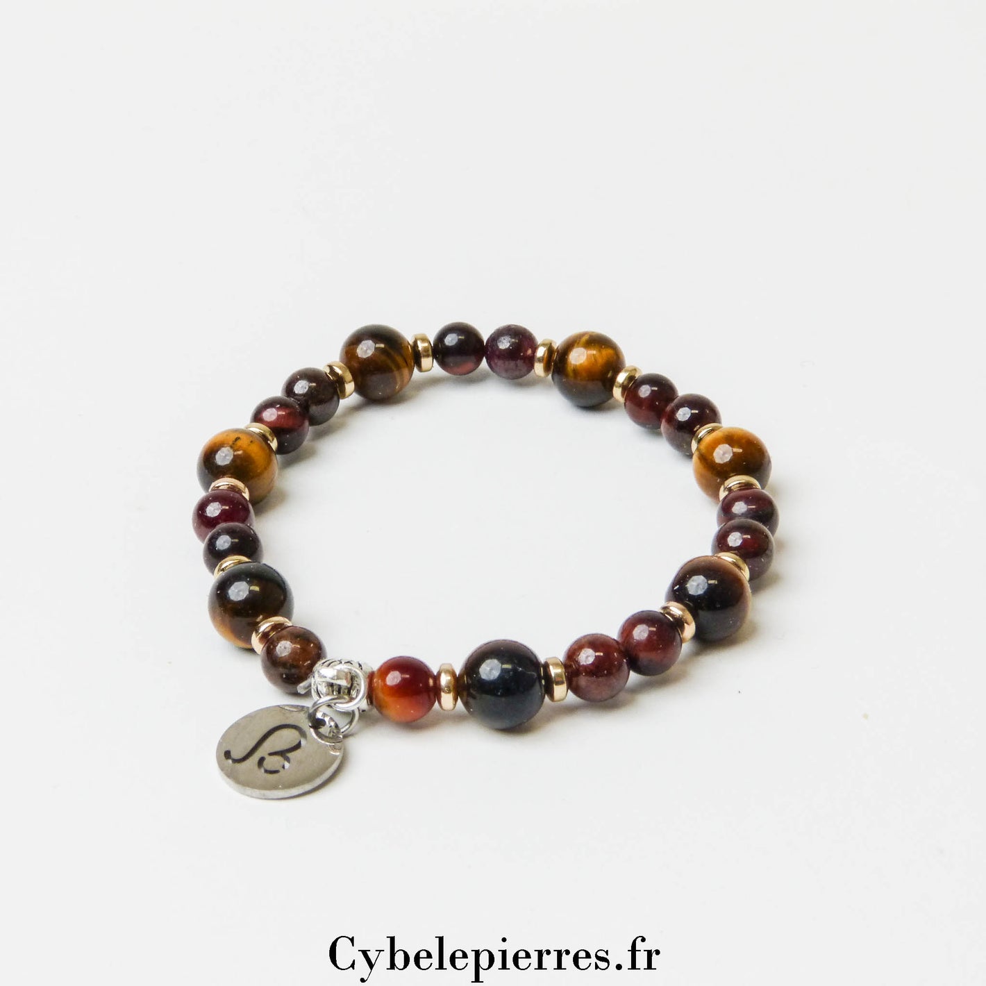 1 - Bracelet Lion - Œil de Tigre, Œil de Taureau et Grenat (6 et 8mm) - 18cm | Force et Confiance