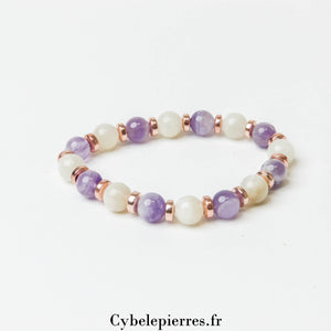 Bracelet Sérénité Nocturne - Améthyste et Pierre de Lune Blanche (8mm) - 17cm | Apaisement et Intuition