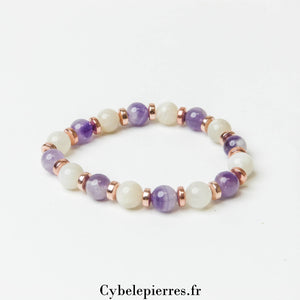 Bracelet Sérénité Nocturne - Améthyste et Pierre de Lune Blanche (8mm) - 17cm | Apaisement et Intuition